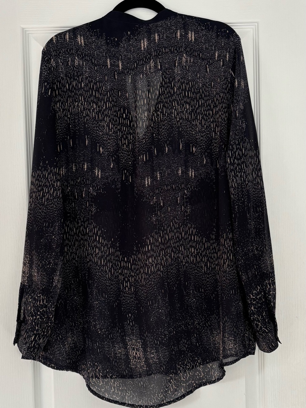 Women’s Navy Sheer Patterned Button-Front Blouse - Picture 2 of 5